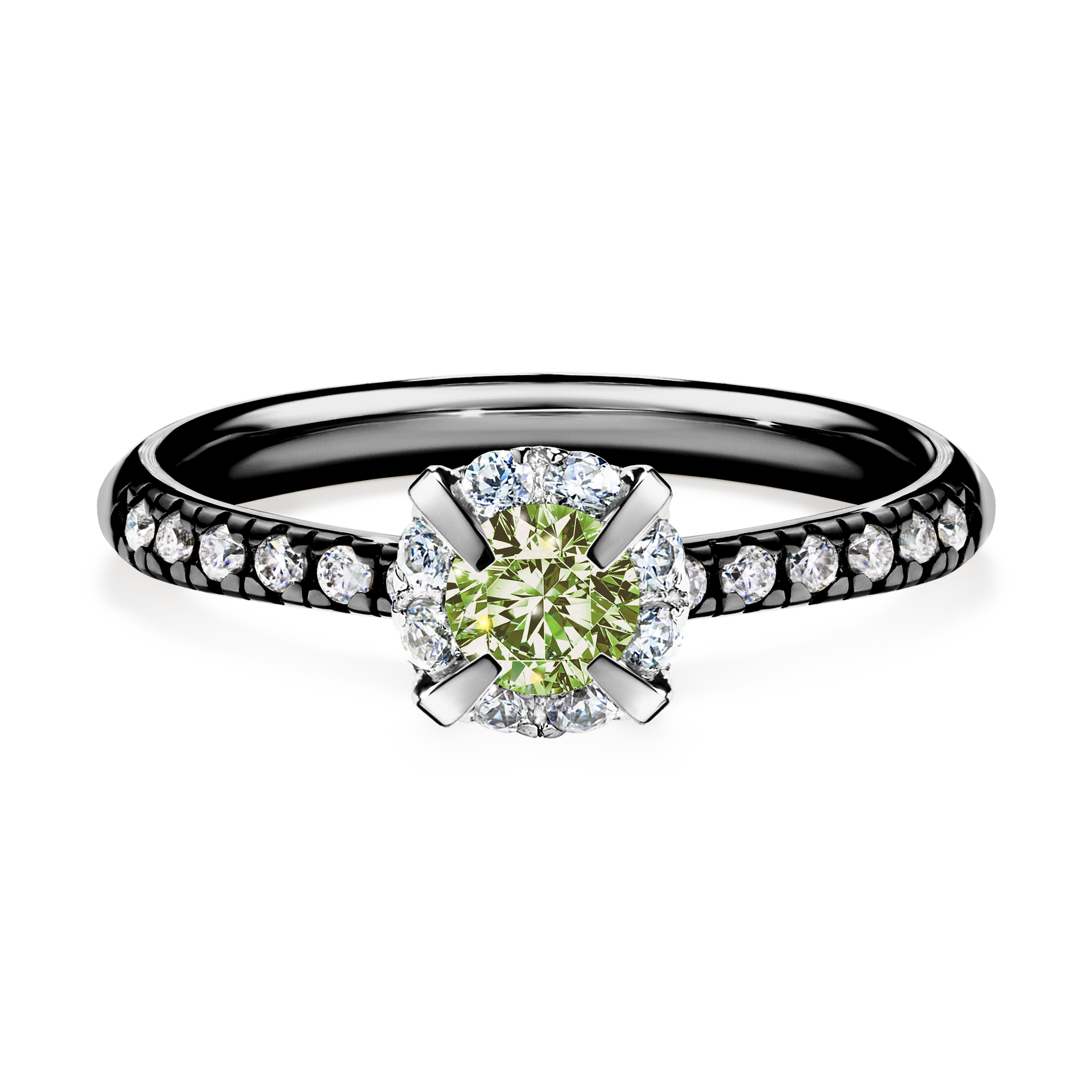 Pierścionek zaręczynowy My Princess z czarnego złota z jasnym zielonym diamentem 0,47CT