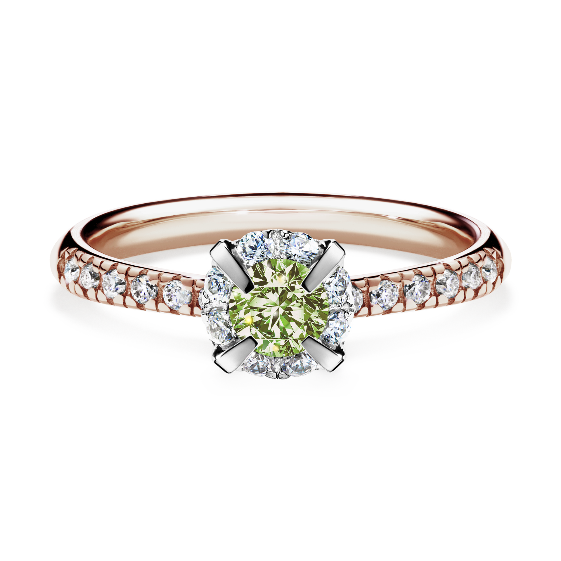 Pierścionek zaręczynowy My Princess z różowego złota z jasnym zielonym diamentem 0,47CT