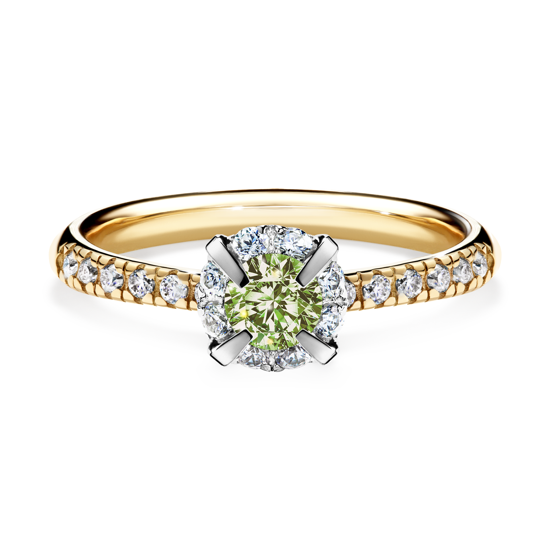 Pierścionek zaręczynowy My Princess z żółtego złota z jasnym zielonym diamentem 0,47CT