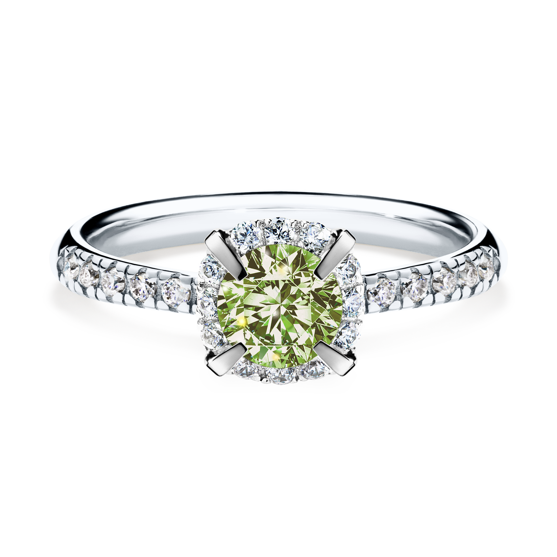 Pierścionek zaręczynowy My Princess z białego złota z jasnym zielonym diamentem 0,76CT