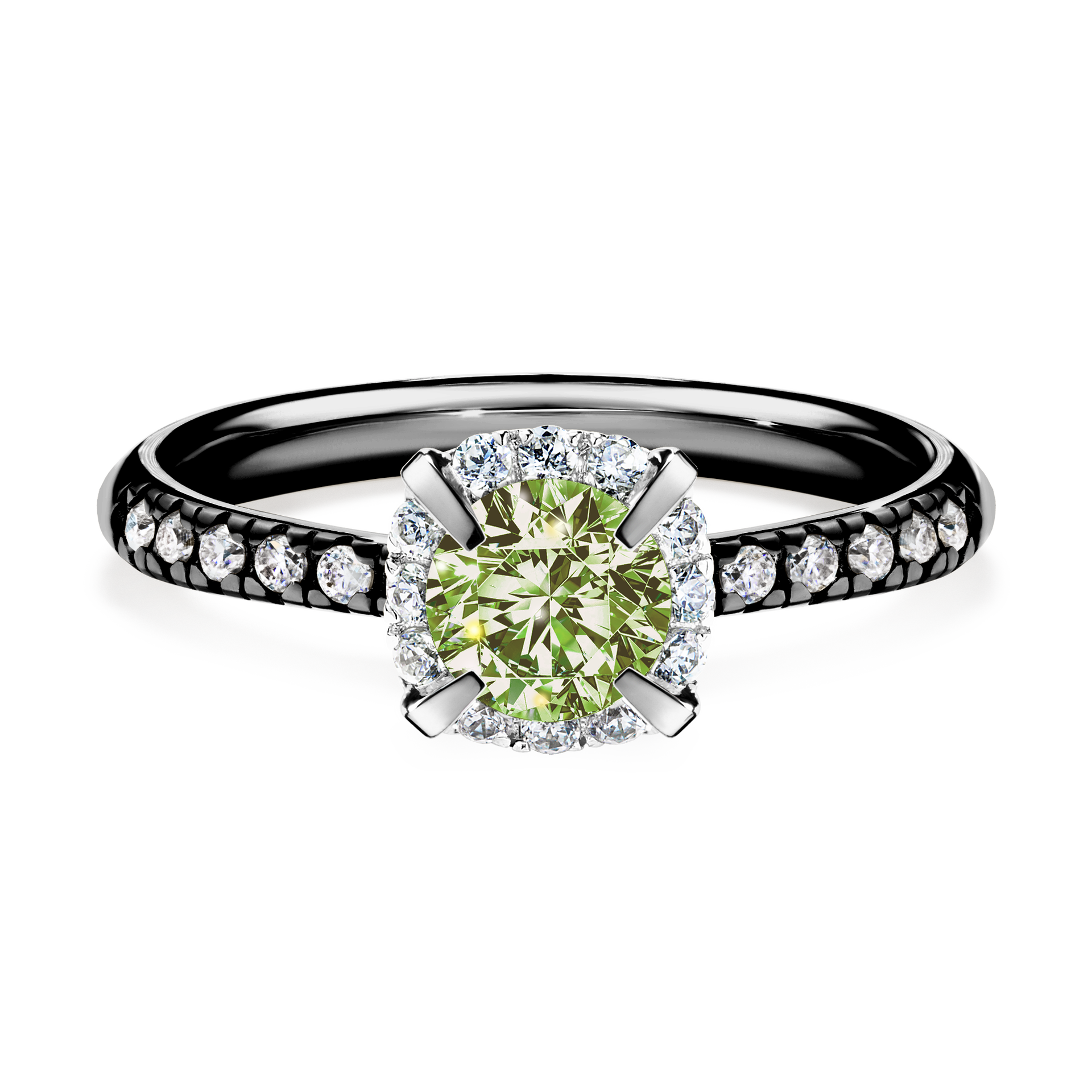 Pierścionek zaręczynowy My Princess z czarnego złota z jasnym zielonym diamentem 0,76CT