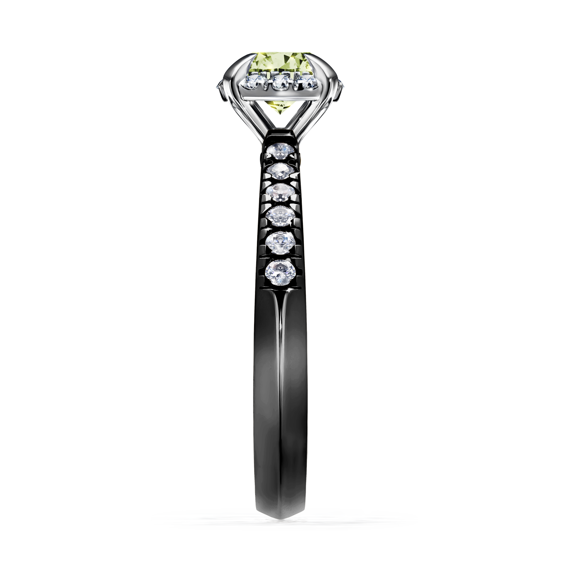 Pierścionek zaręczynowy My Princess z czarnego złota z jasnym zielonym diamentem 0,76CT