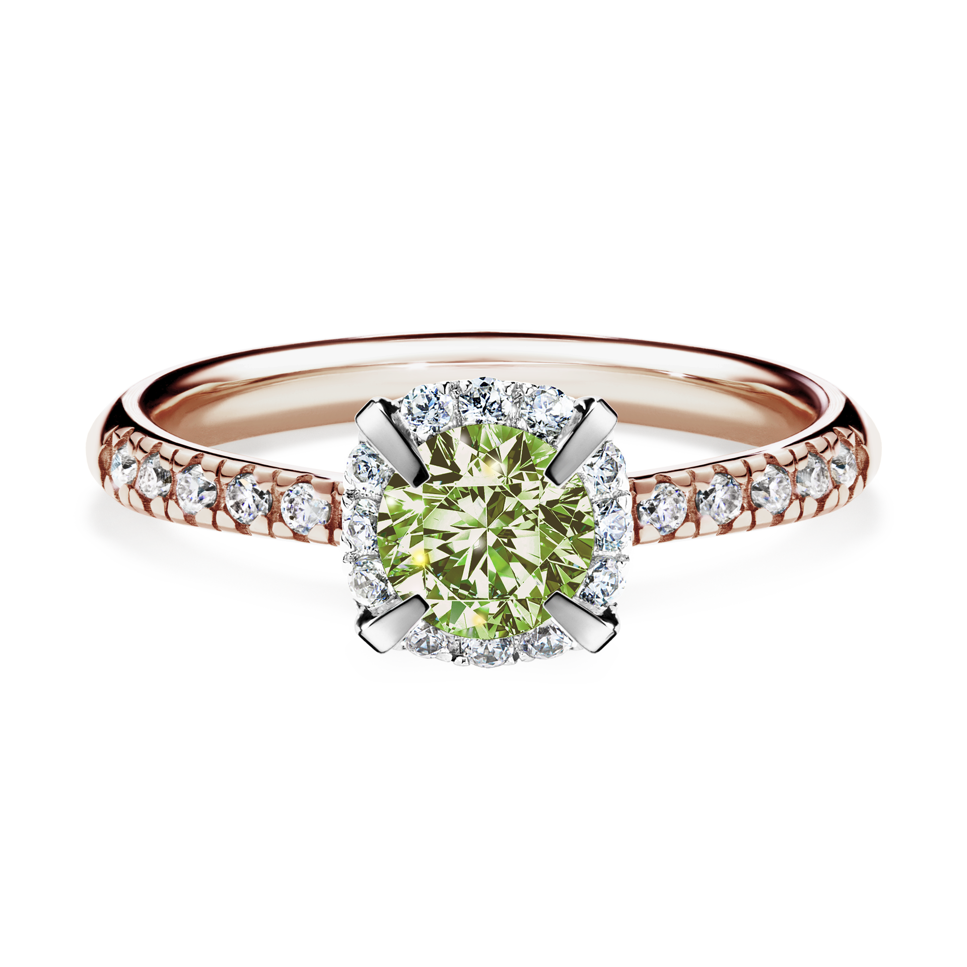 Pierścionek zaręczynowy My Princess z różowego złota z jasnym zielonym diamentem 0,76CT