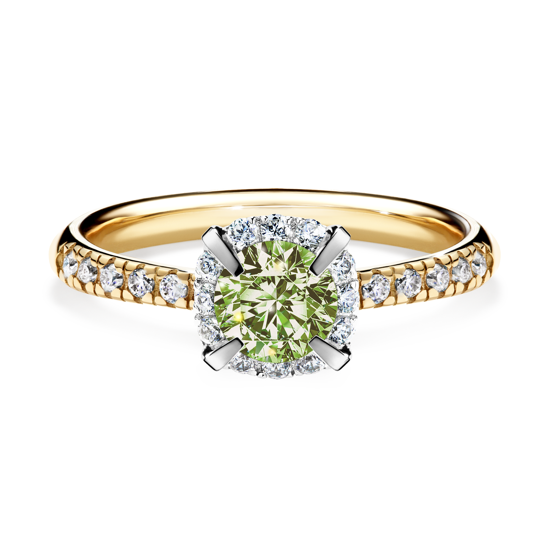 Pierścionek zaręczynowy My Princess z żółtego złota z jasnym zielonym diamentem 0,76CT