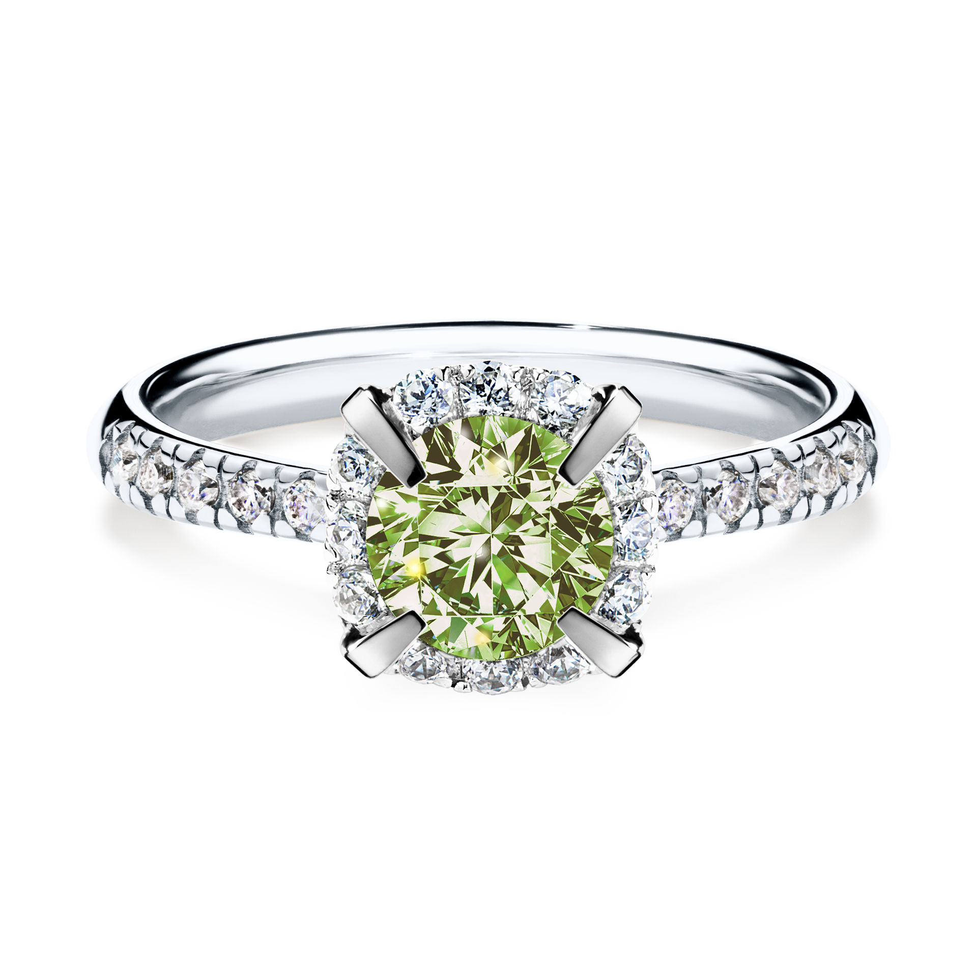 Pierścionek zaręczynowy My Princess z białego złota z jasnym zielonym diamentem 1,18CT