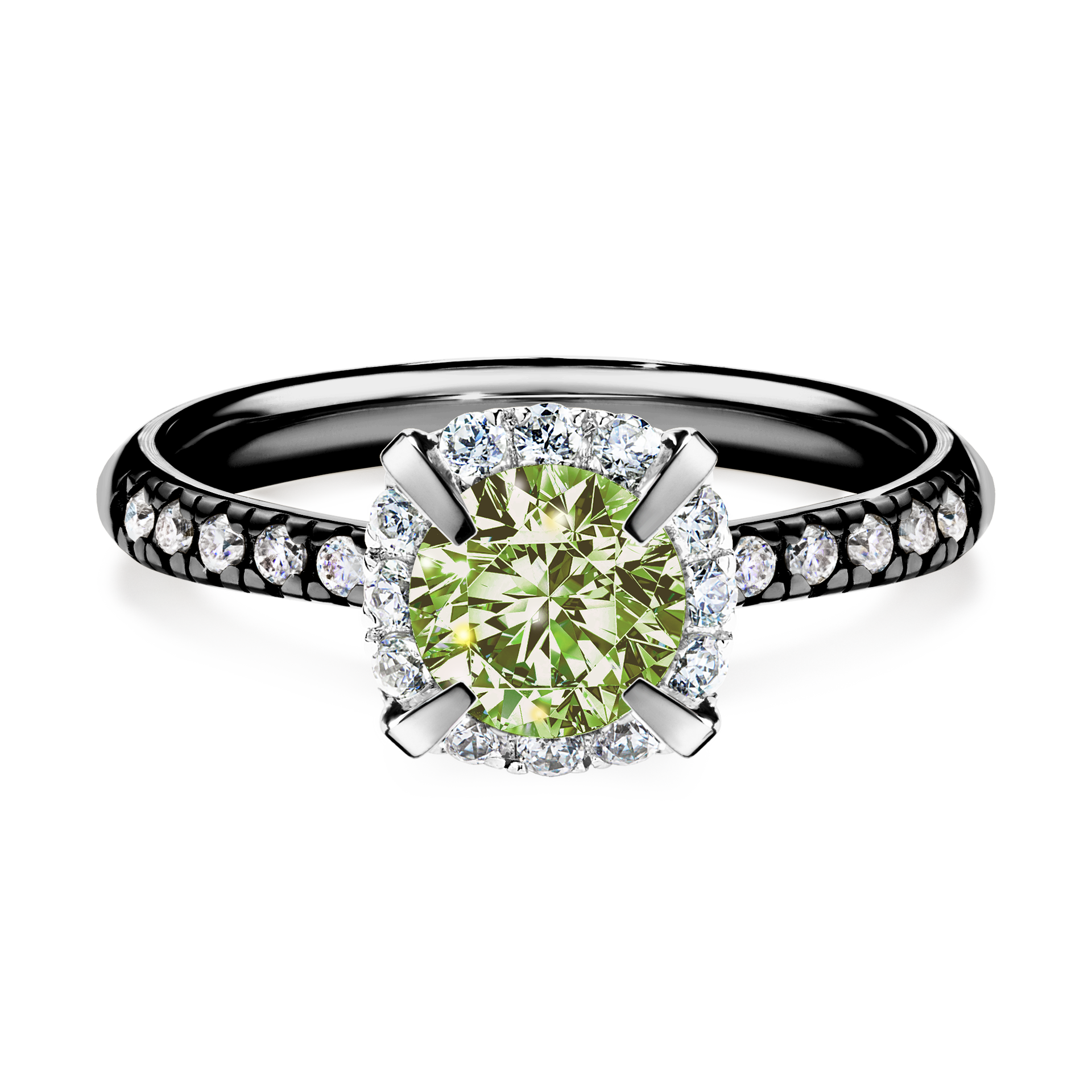 Pierścionek zaręczynowy My Princess z czarnego złota z jasnym zielonym diamentem 1,18CT