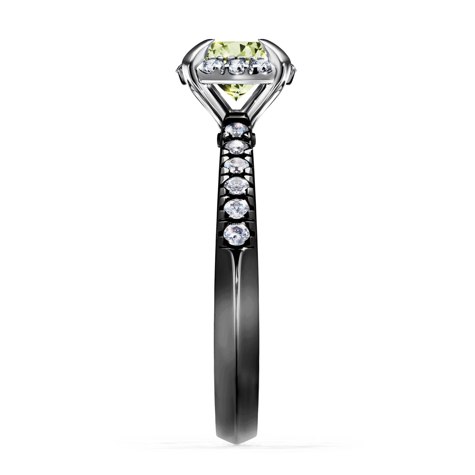 Pierścionek zaręczynowy My Princess z czarnego złota z jasnym zielonym diamentem 1,18CT