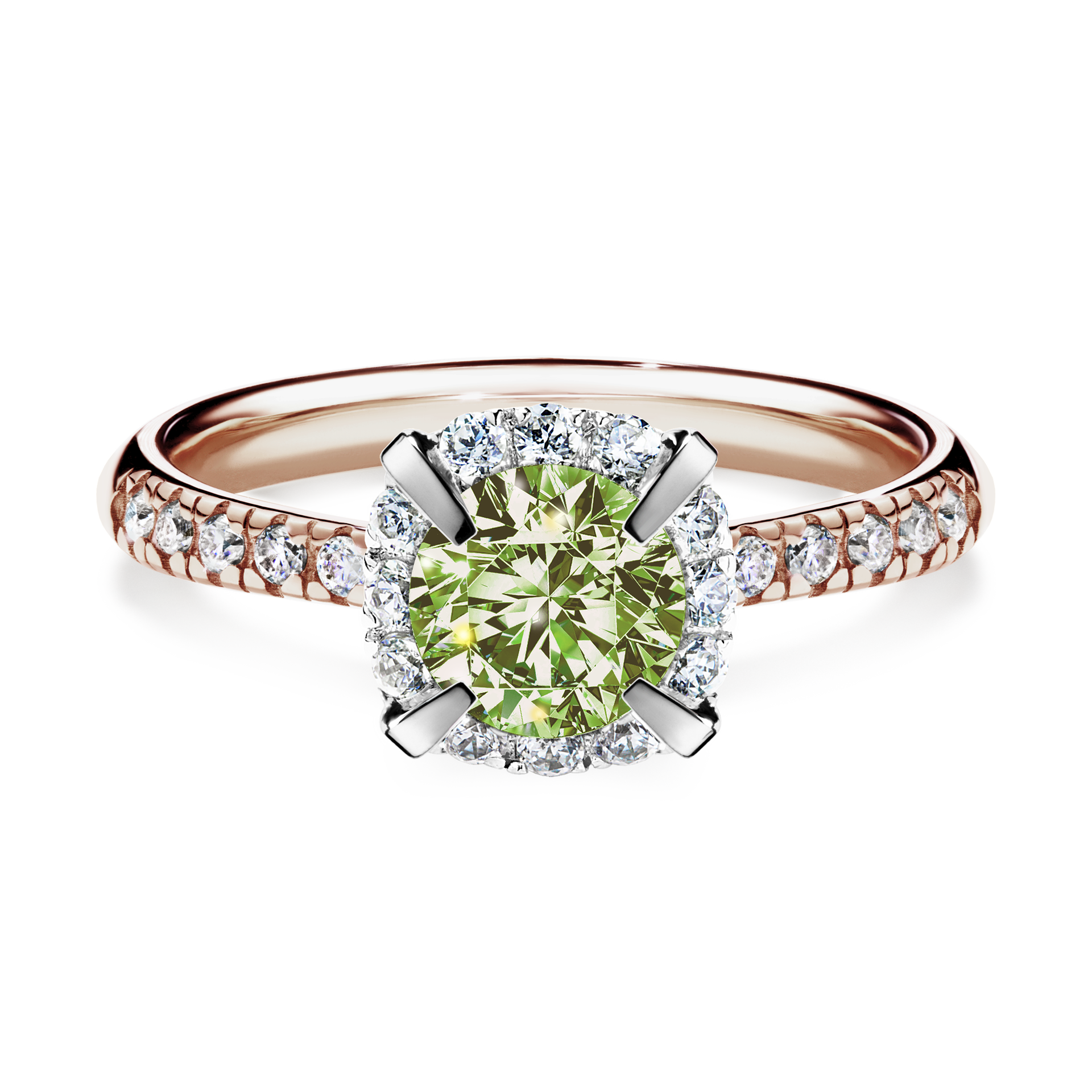 Pierścionek zaręczynowy My Princess z różowego złota z jasnym zielonym diamentem 1,18CT