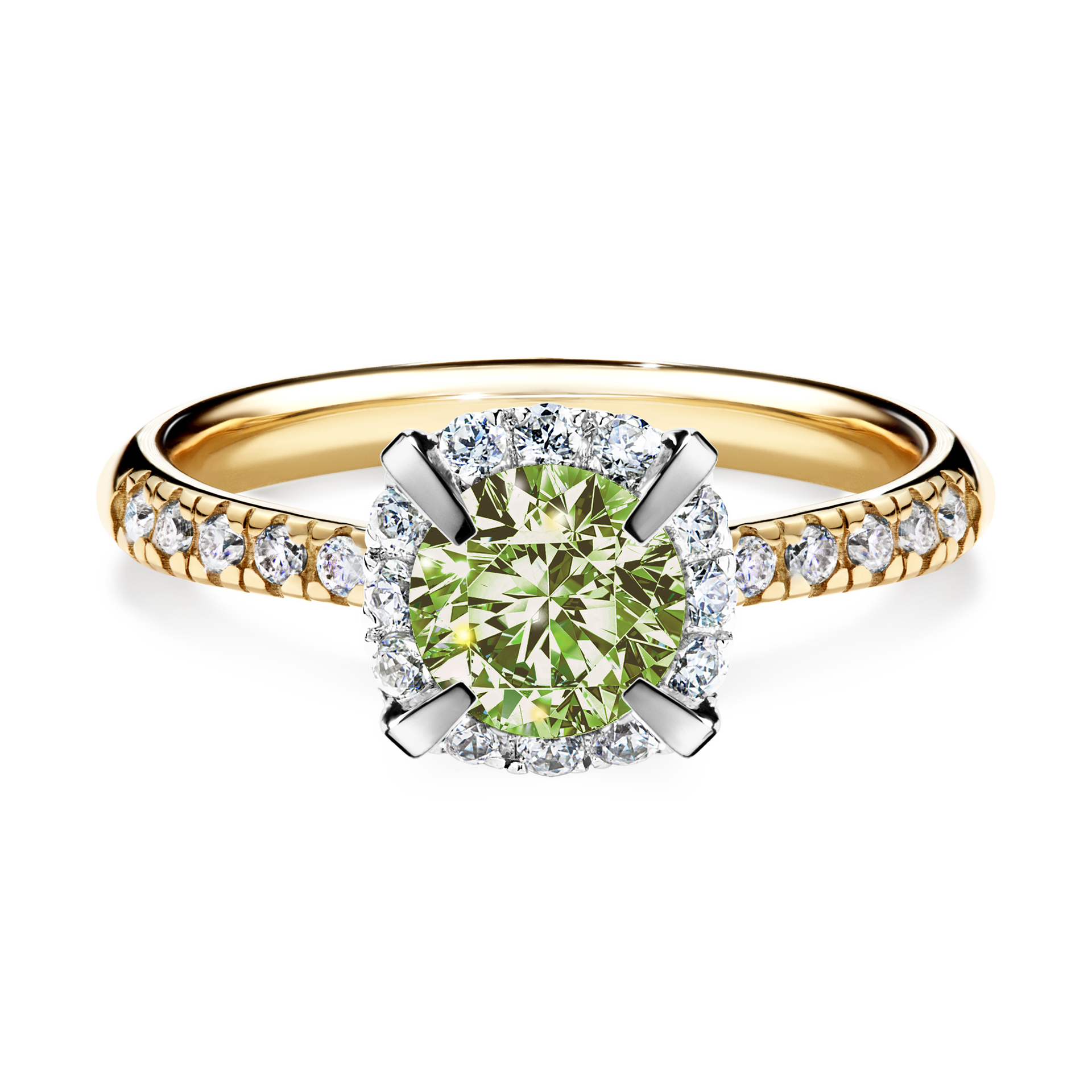 Pierścionek zaręczynowy My Princess z żółtego złota z jasnym zielonym diamentem 1,18CT