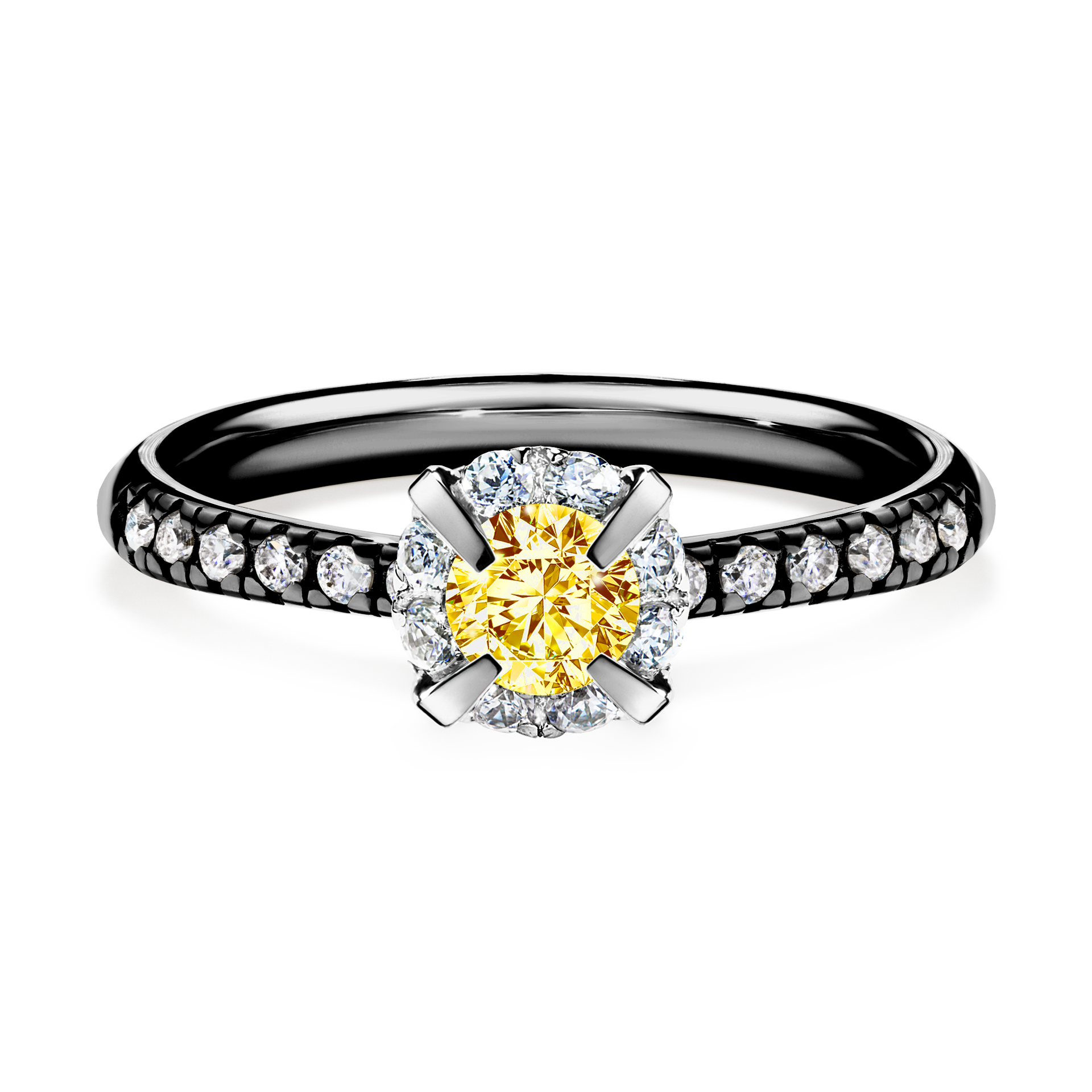 Pierścionek zaręczynowy My Princess z czarnego złota z żółtym diamentem 0,47CT