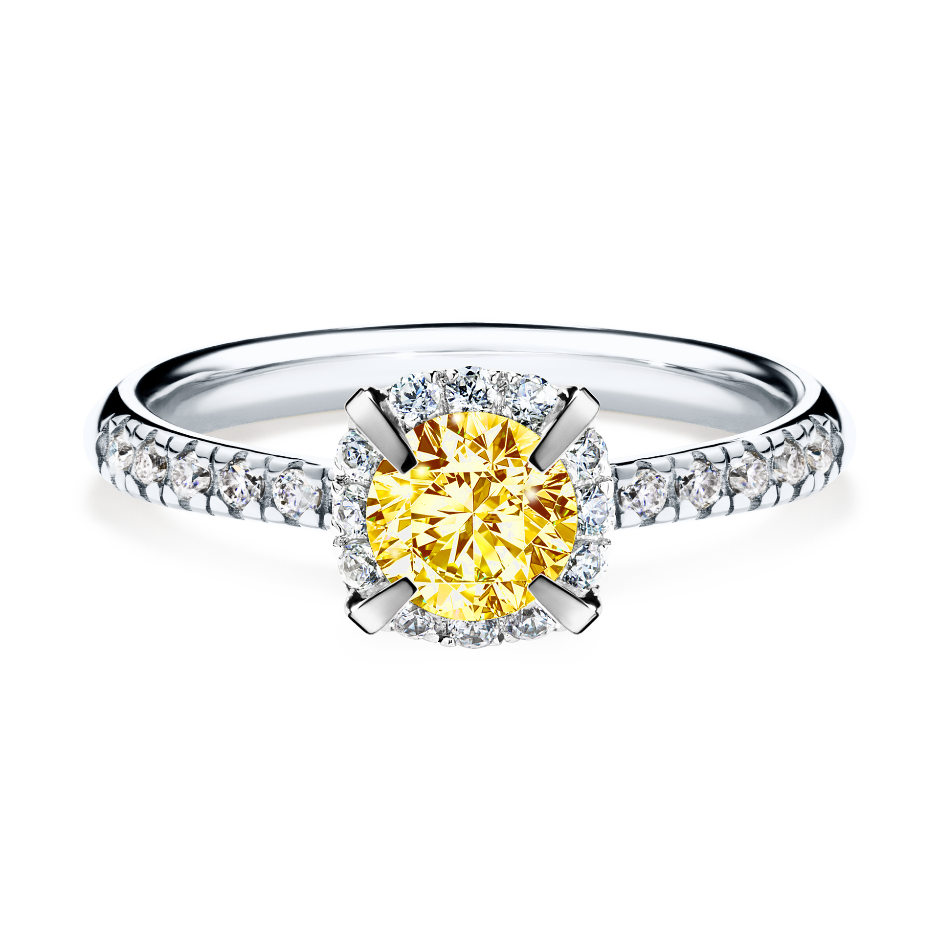 Pierścionek zaręczynowy My Princess z białego złota z żółtym diamentem 0,76CT