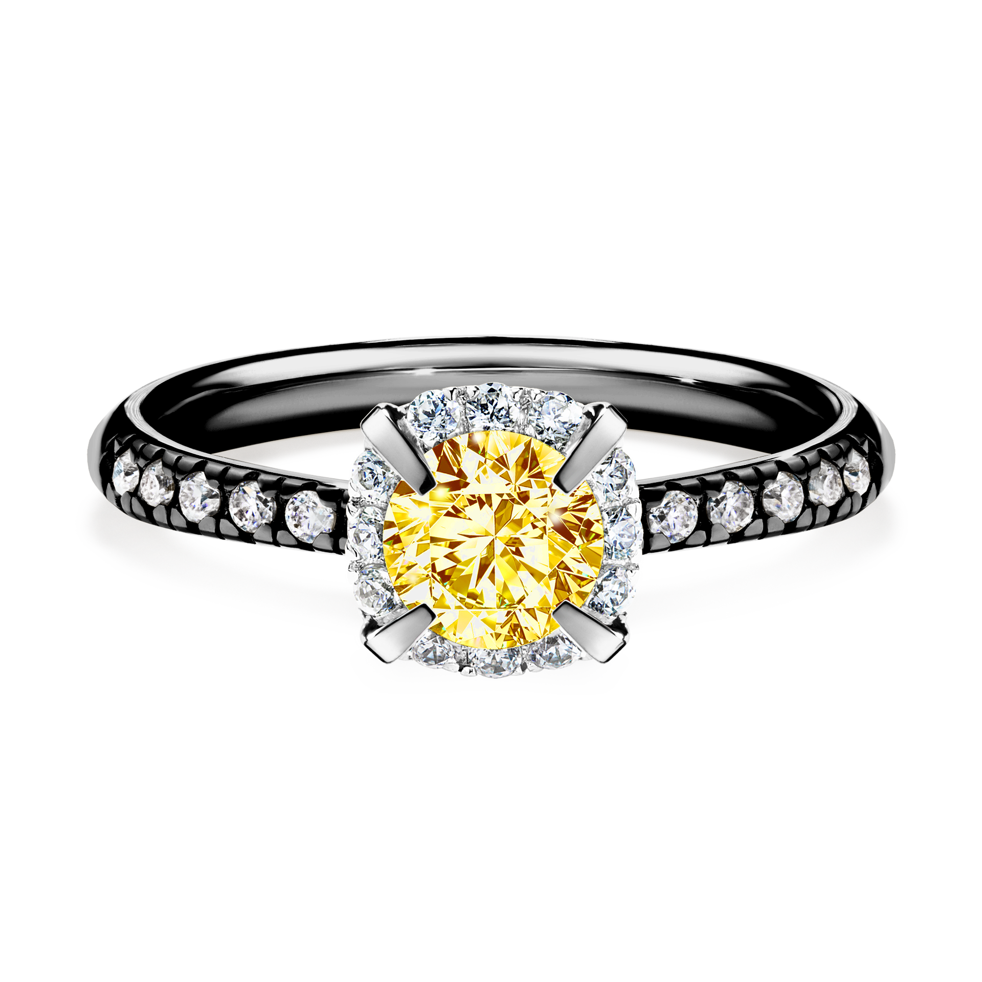 Pierścionek zaręczynowy My Princess z czarnego złota z żółtym diamentem 0,76CT
