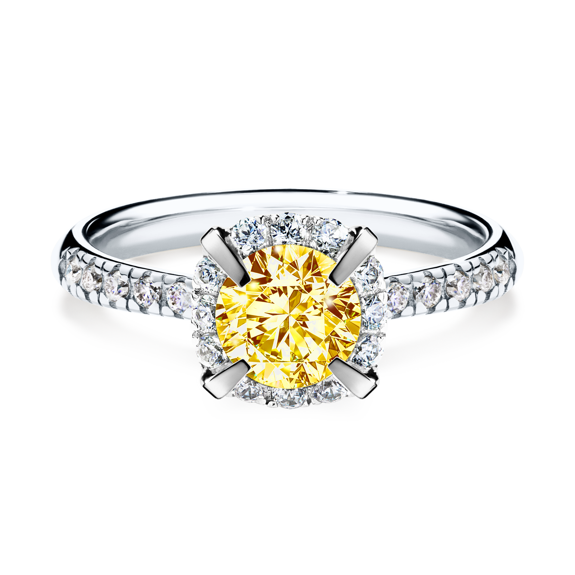 Pierścionek zaręczynowy My Princess z białego złota z żółtym diamentem 1,18CT