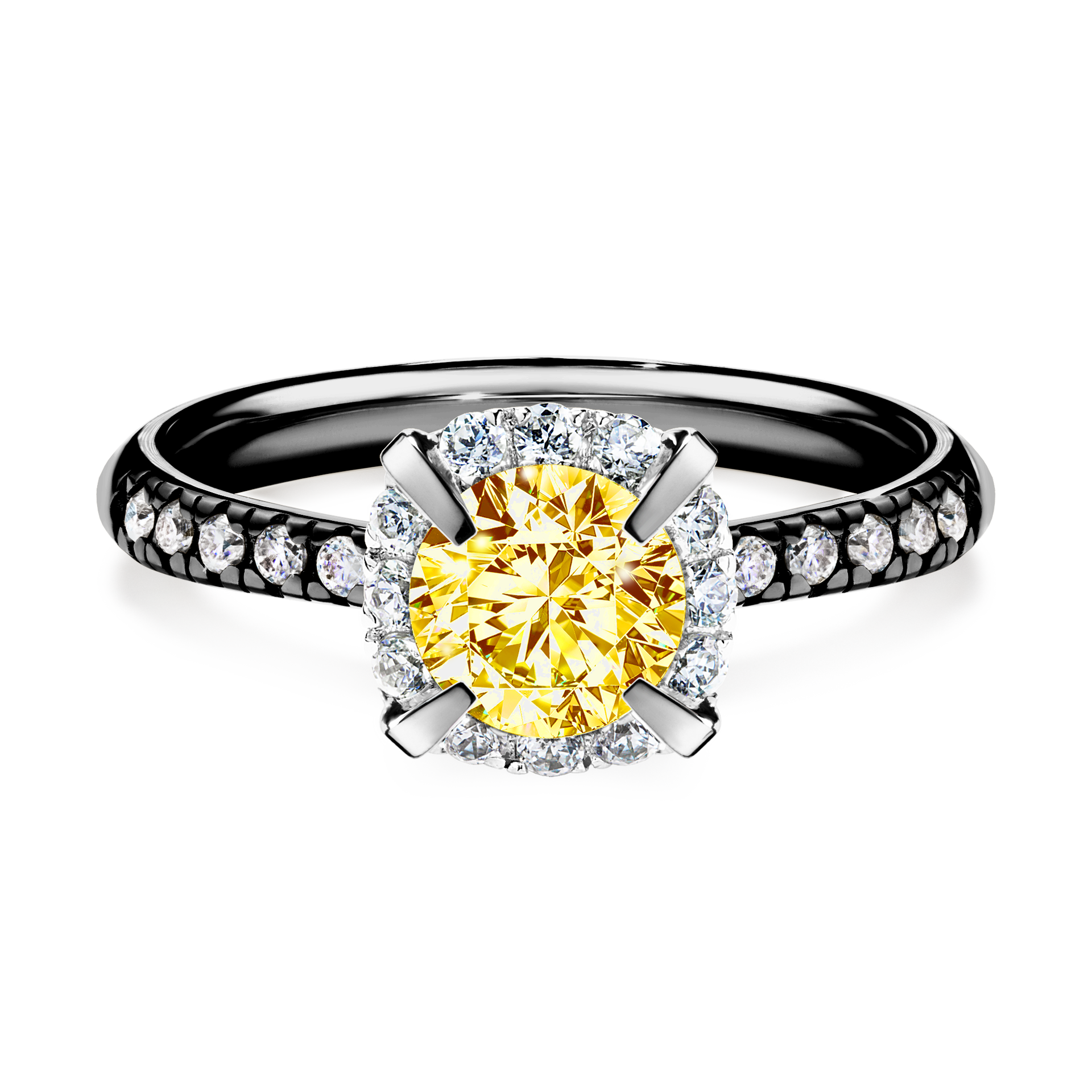 Pierścionek zaręczynowy My Princess z czarnego złota z żółtym diamentem 1,18CT