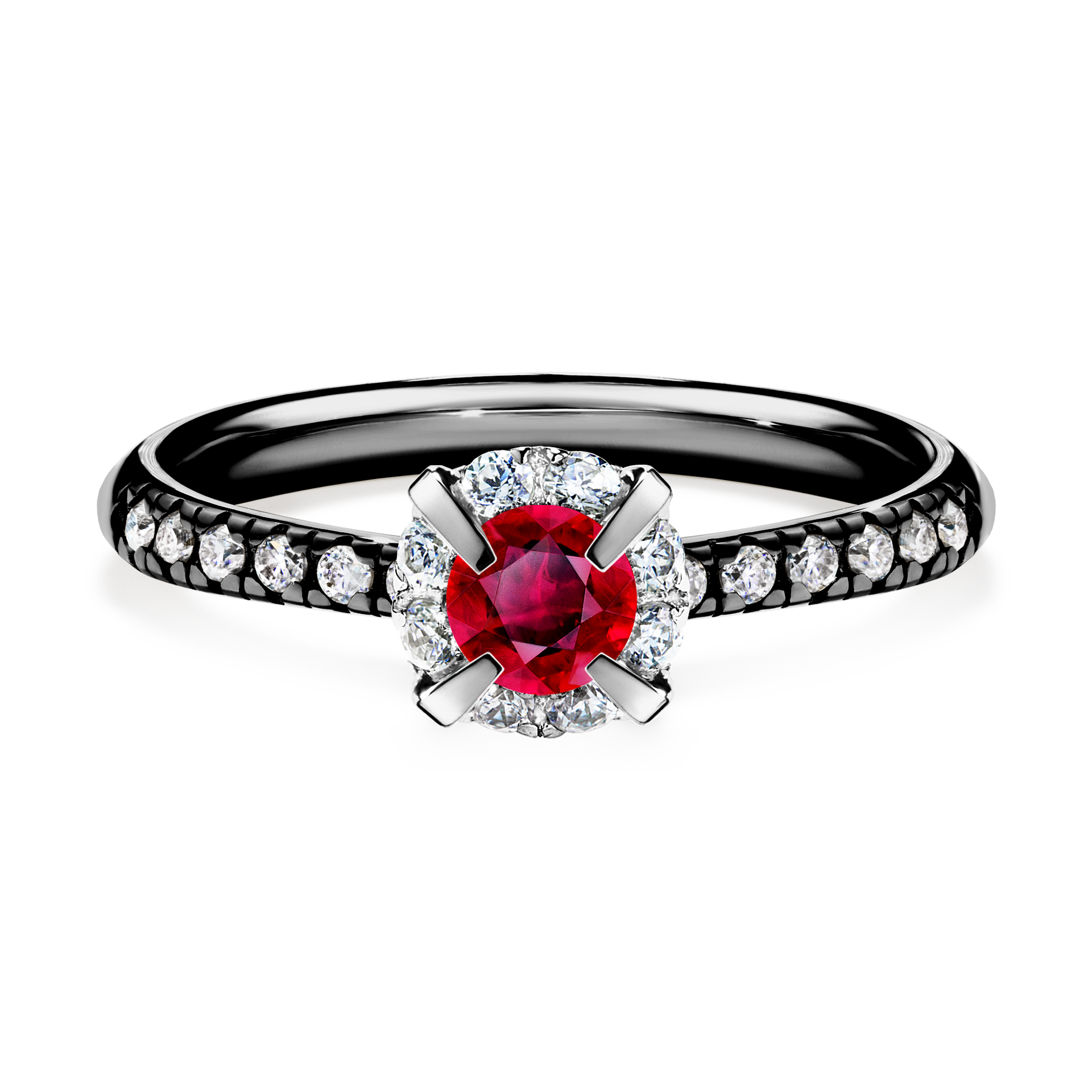 Pierścionek zaręczynowy My Princess z czarnego złota z rubinem 0,47CT