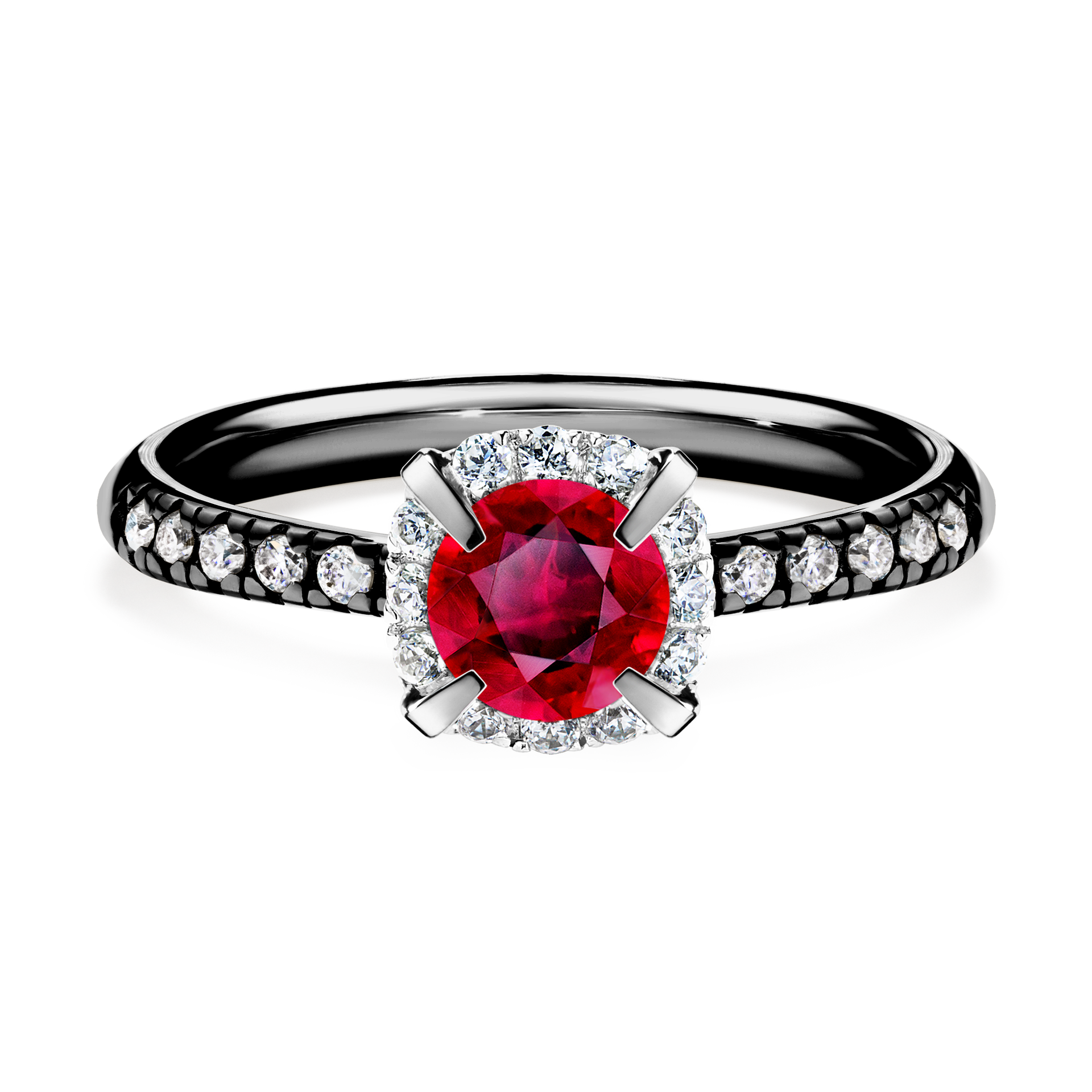 Pierścionek zaręczynowy My Princess z czarnego złota z rubinem 0,76CT