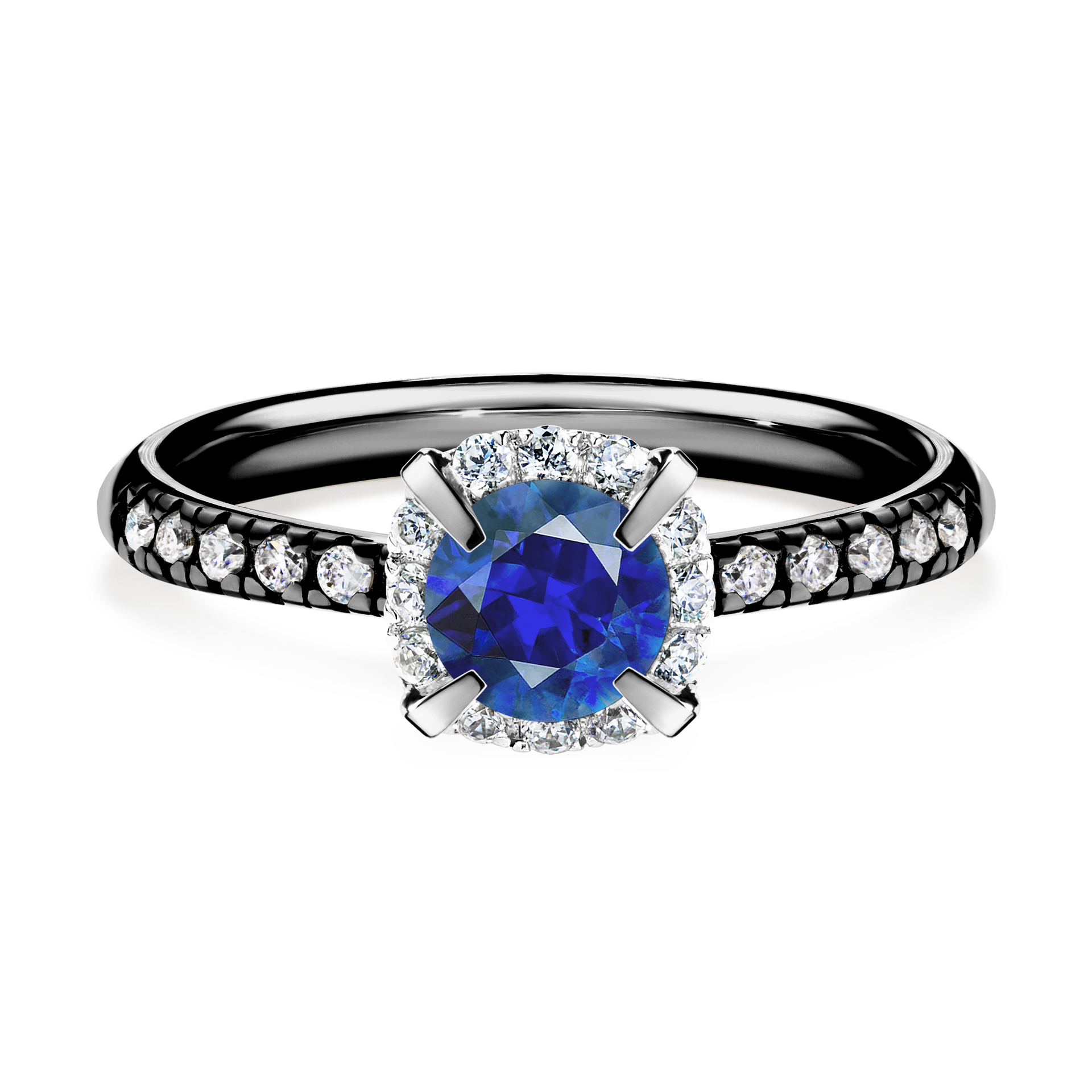 Pierścionek zaręczynowy My Princess z czarnego złota z szafirem niebieskim 0,76CT