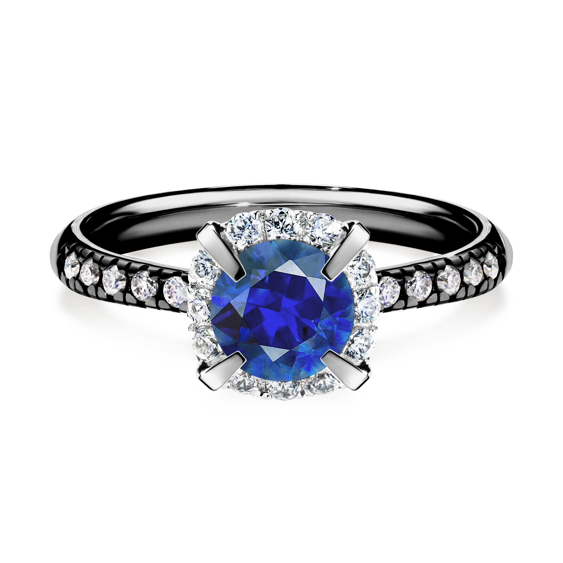 Pierścionek zaręczynowy My Princess z czarnego złota z szafirem niebieskim 1,18CT