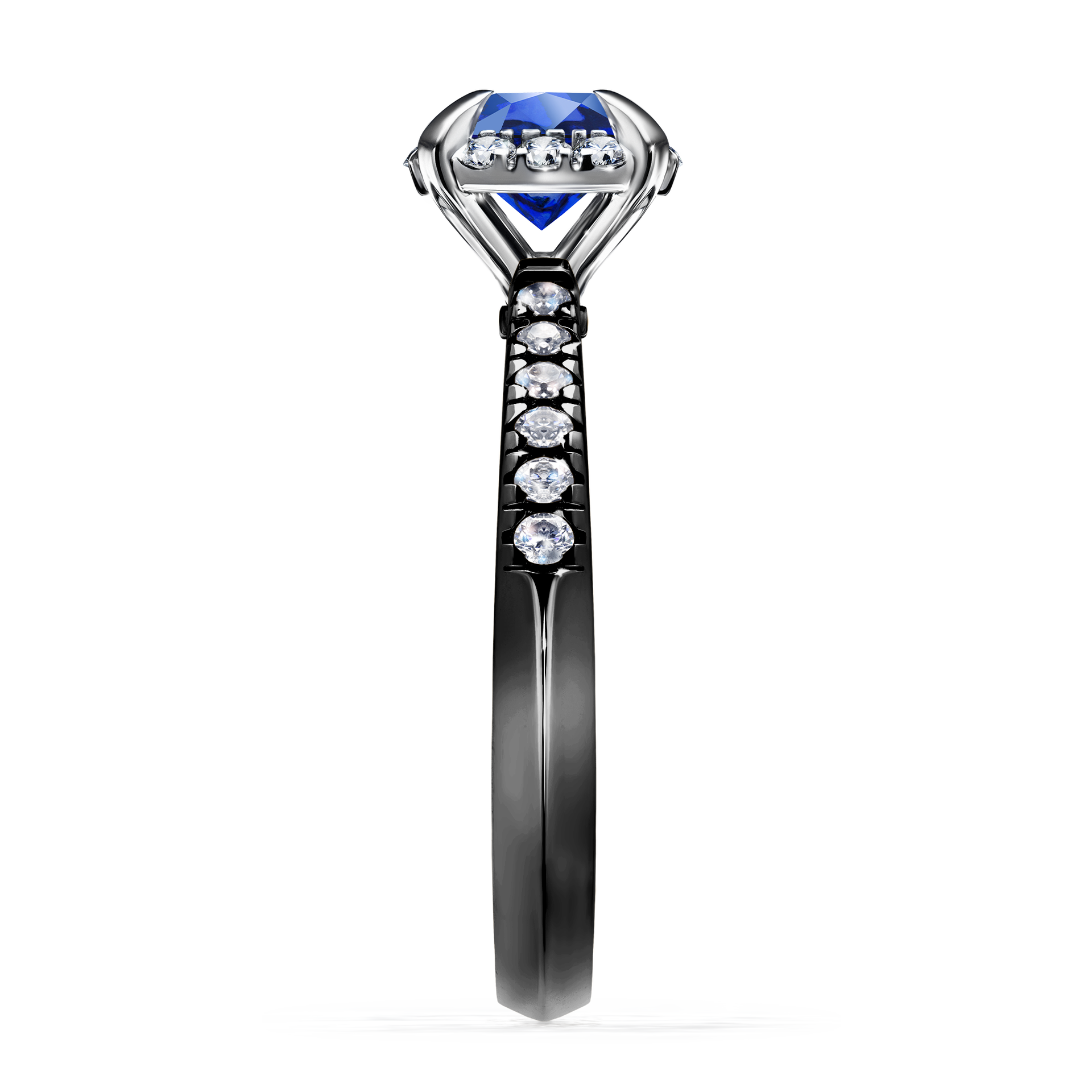 Pierścionek zaręczynowy My Princess z czarnego złota z szafirem niebieskim 1,18CT