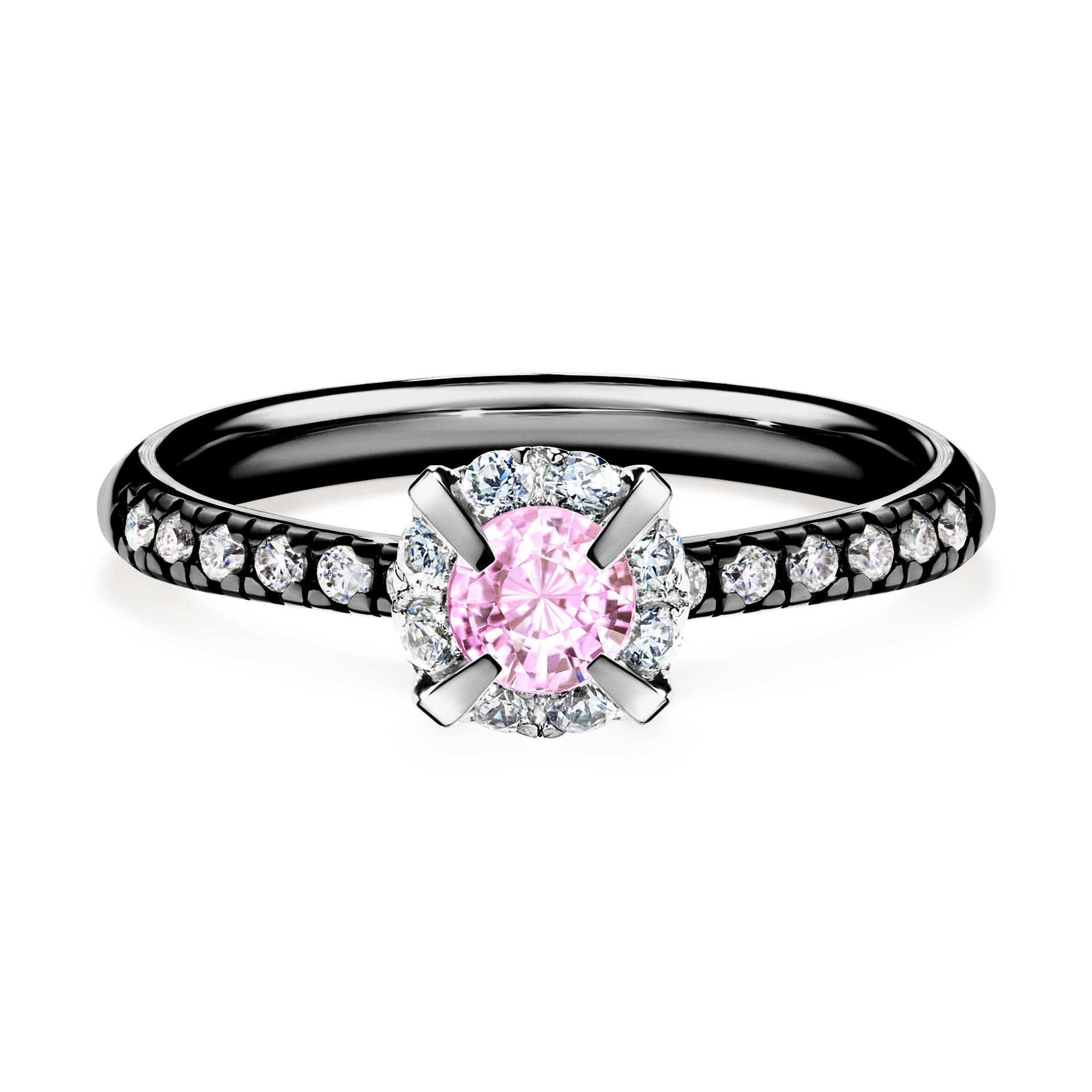 Pierścionek zaręczynowy My Princess z czarnego złota z szafirem różowym 0,47CT