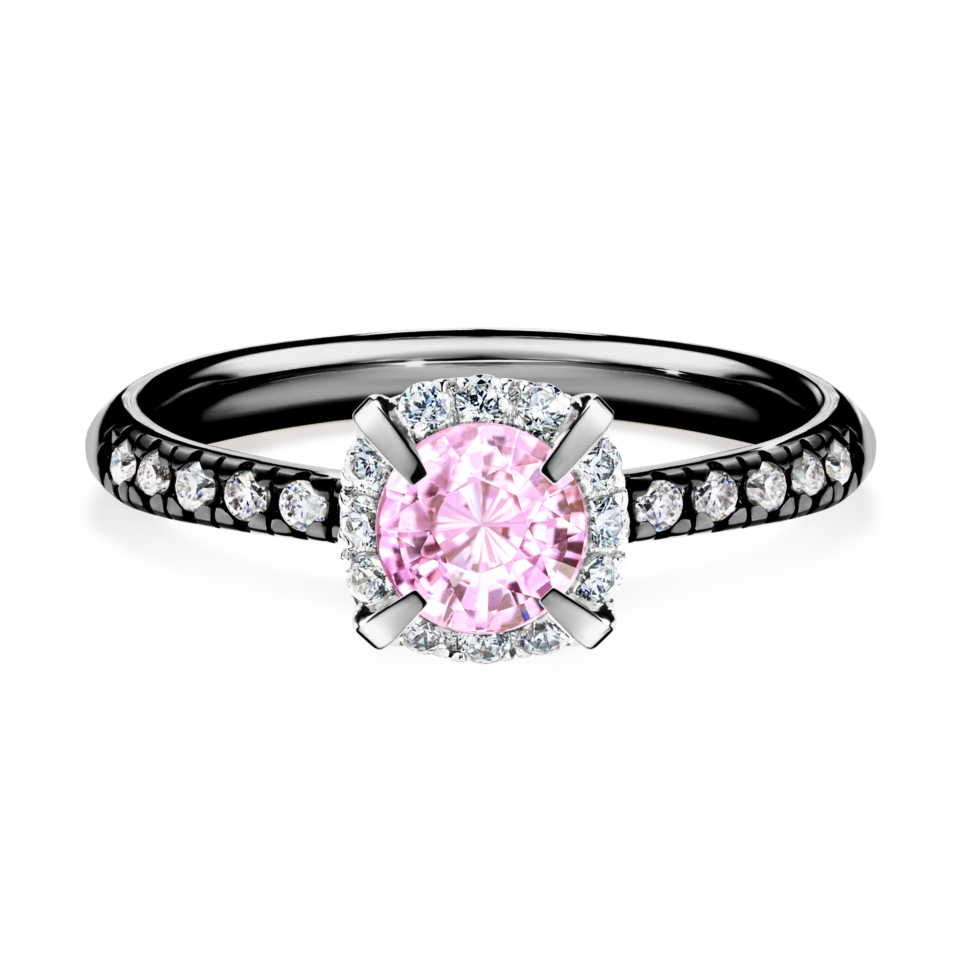 Pierścionek zaręczynowy My Princess z czarnego złota z szafirem różowym 0,76CT