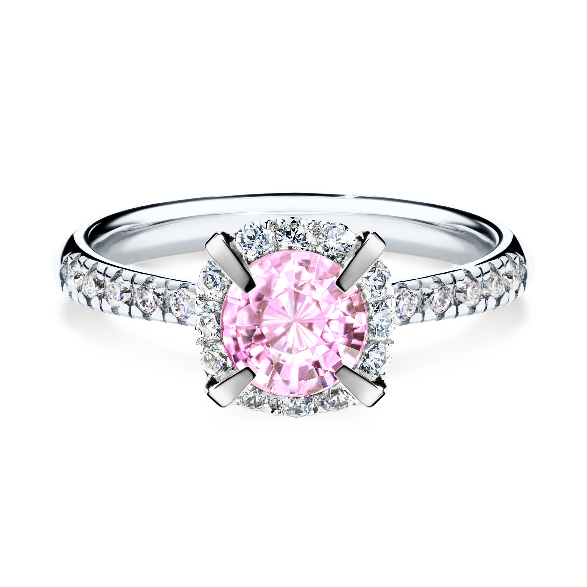 Pierścionek zaręczynowy My Princess z białego złota z szafirem różowym 1,18CT