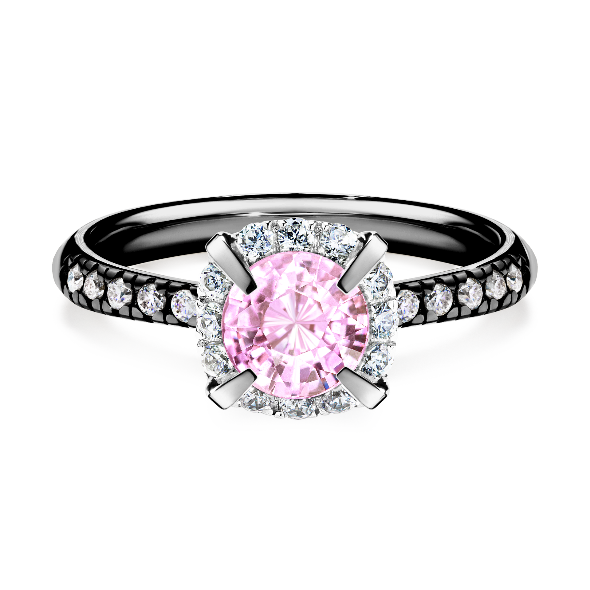 Pierścionek zaręczynowy My Princess z czarnego złota z szafirem różowym 1,18CT