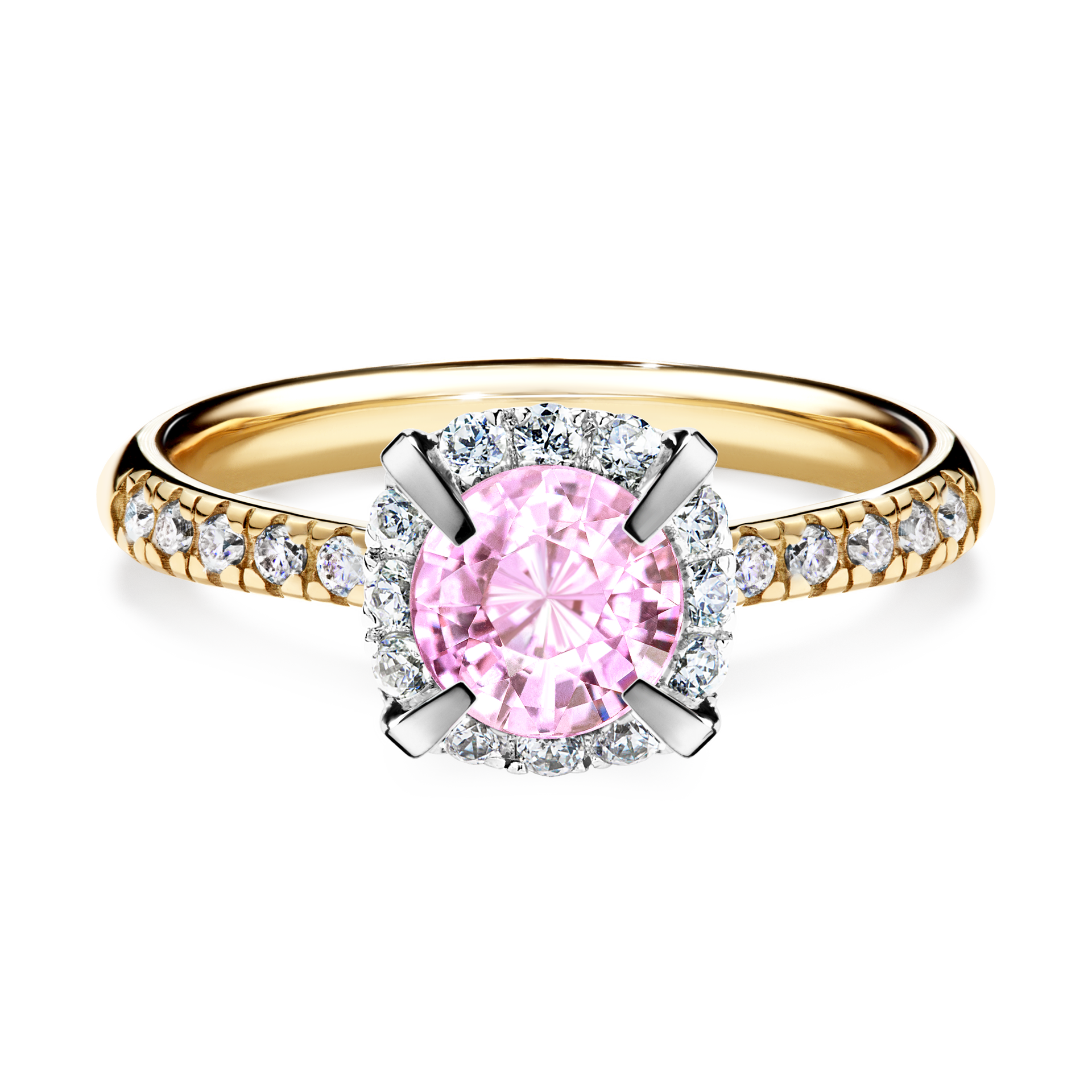 Pierścionek zaręczynowy My Princess z żółtego złota z szafirem różowym 1,18CT