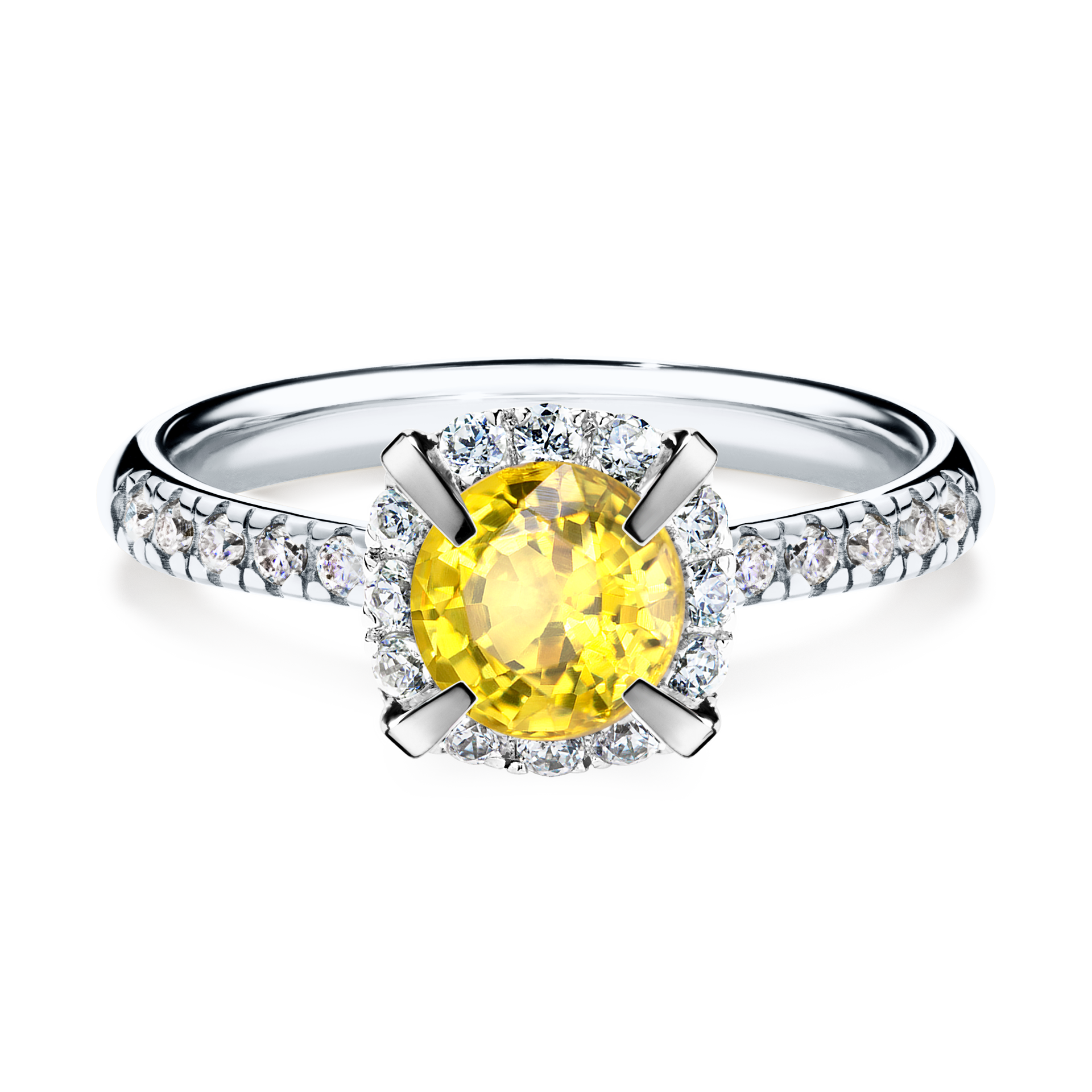 Pierścionek zaręczynowy My Princess z białego złota z szafirem żółtym 1,18CT