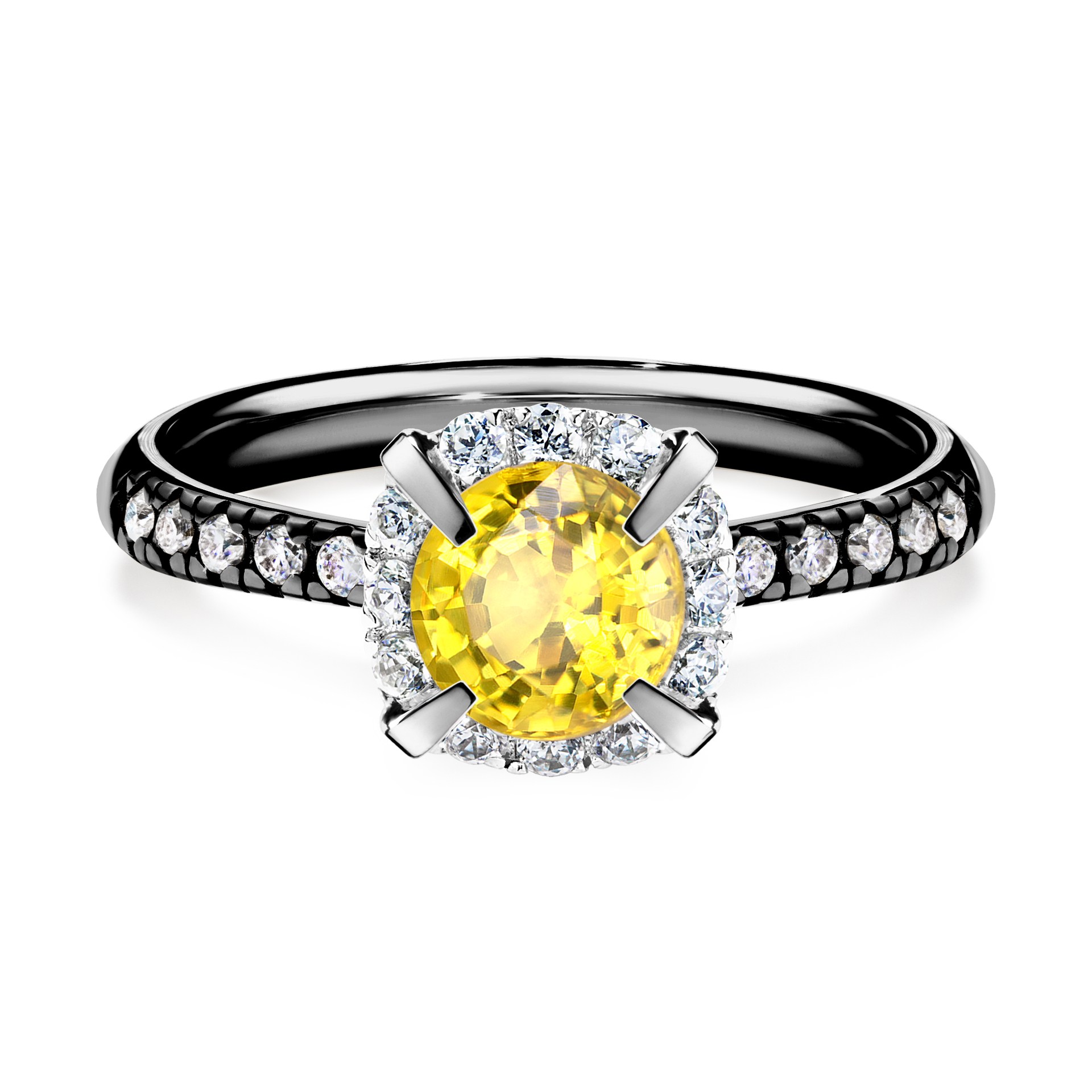 Pierścionek zaręczynowy My Princess z czarnego złota z szafirem żółtym 1,18CT